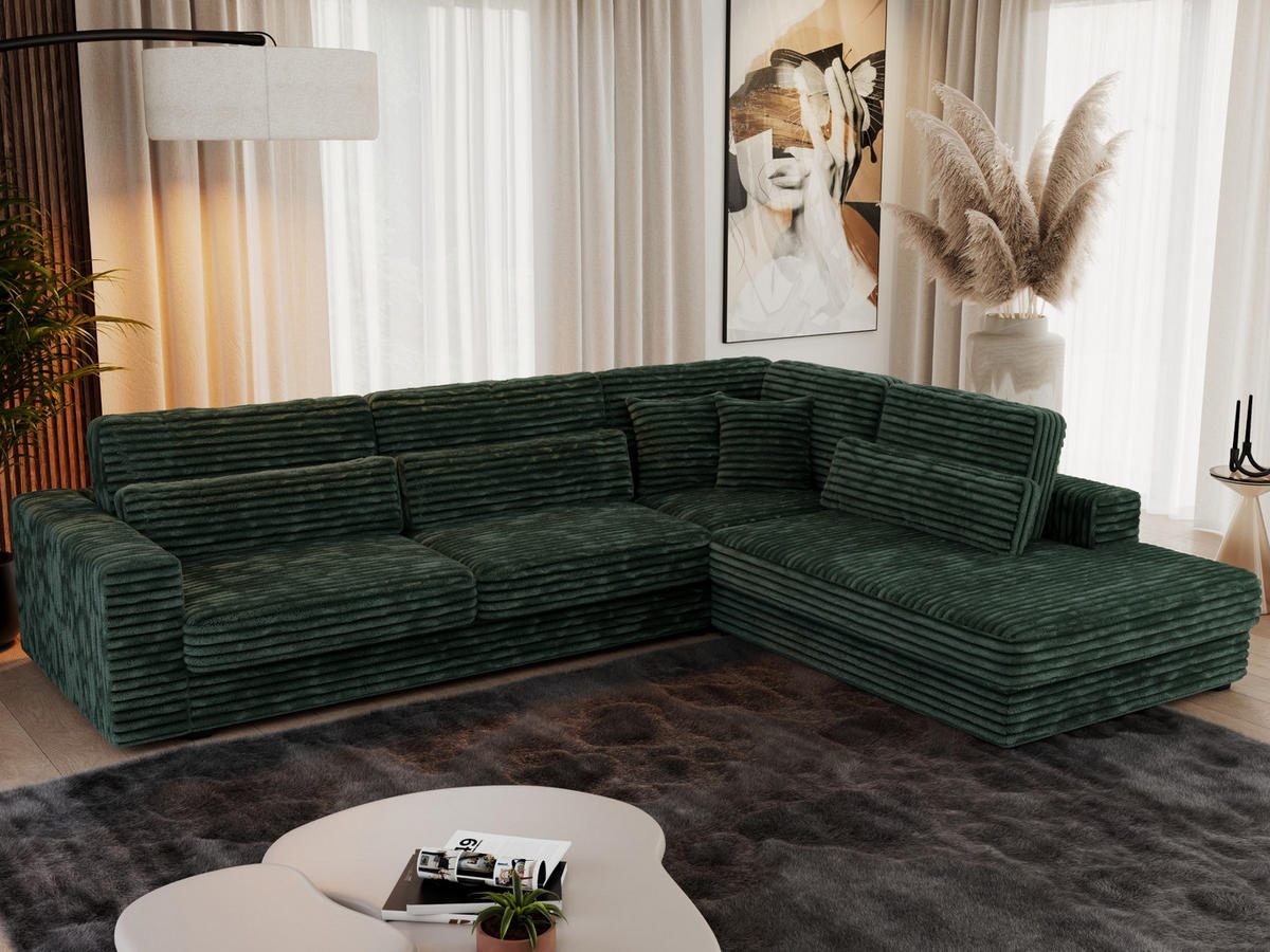 ECKSOFA Savona Grün breiter Cord - rechts - Schwarz/Grün, Kunststoff/Textil (249/316cm) - MKS