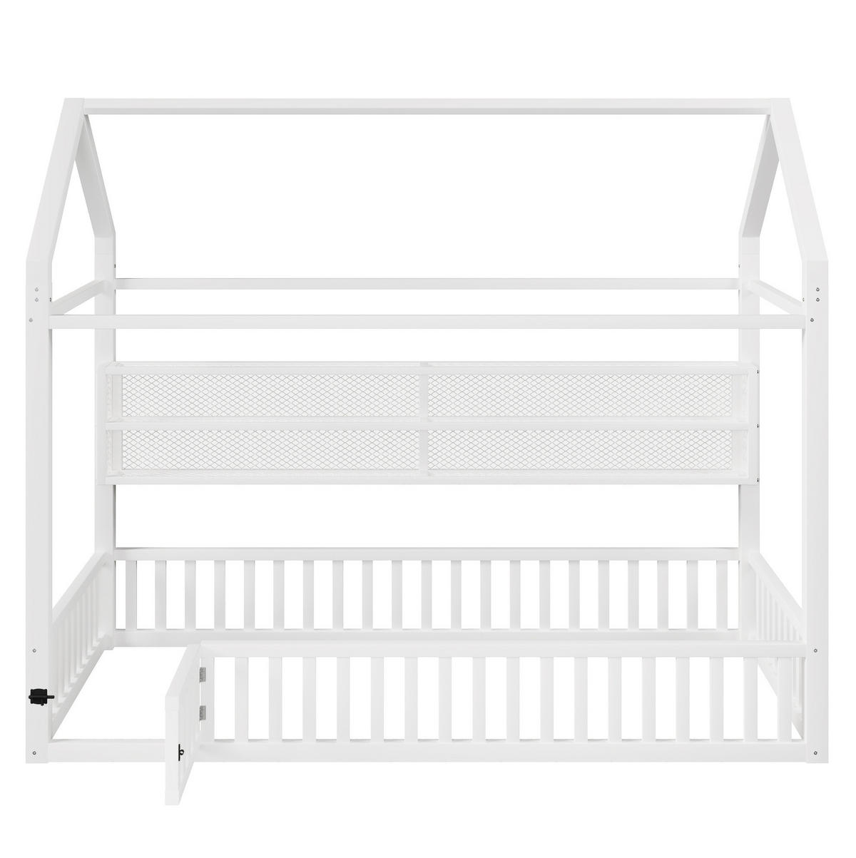 KINDERBETT 90/200 cm mit Sicherheitszaun und LED-Beleuchtung im Hausdesign, Weiß - Weiß, Metall (90/200cm) - Redom