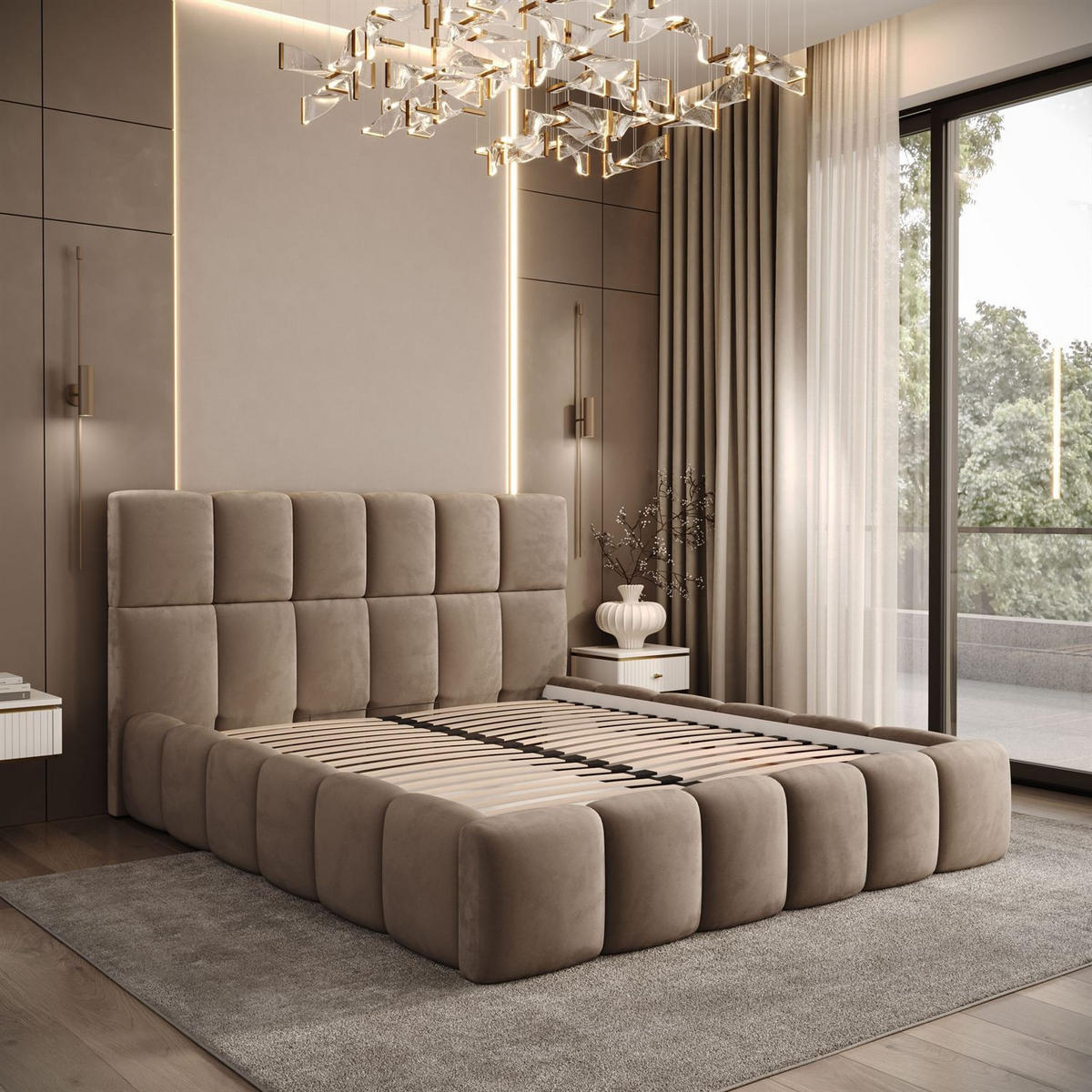 POLSTERBETT VENEZIA mit Bettkasten 180x200, Royal Velvet 176 - Hellbraun, Textil (180/200cm) - Lookway
