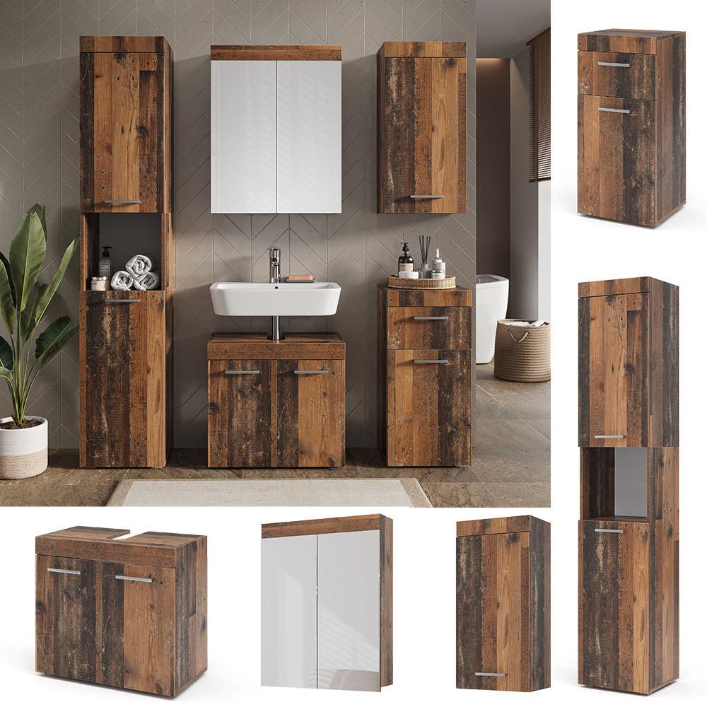 BADMÖBEL-SET Luna Oldstyle 5 Teile - Braun, Holzwerkstoff (60/56/34cm) - Vicco