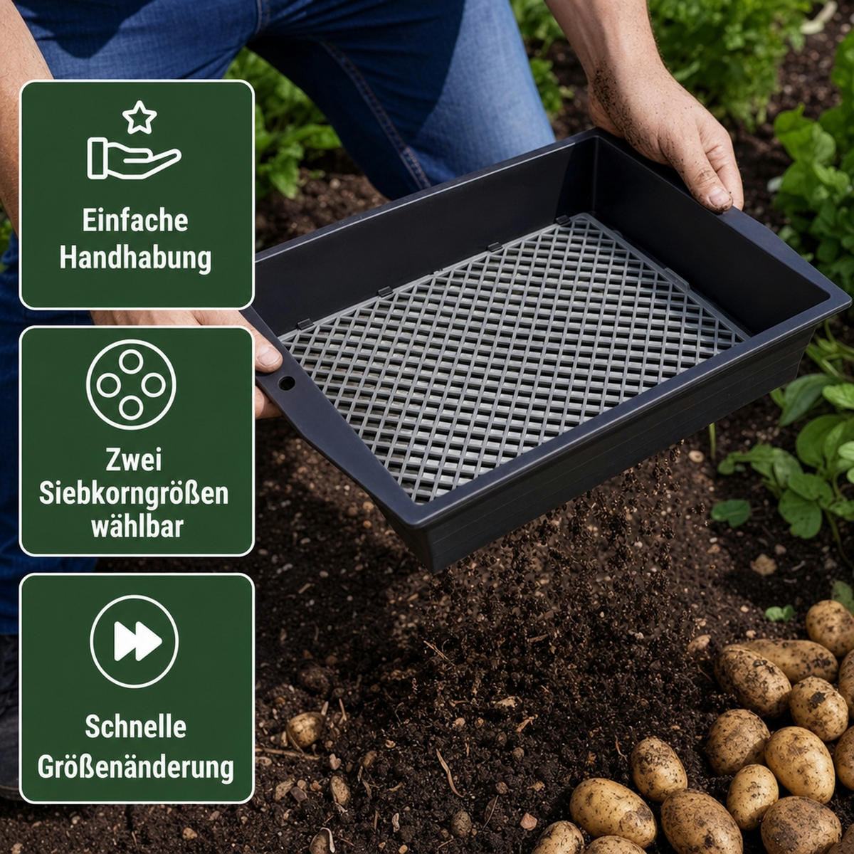 XL Gartensieb 2 in 1 anpassbar - Schwarz, Kunststoff (29/11/40cm) - Westfalia