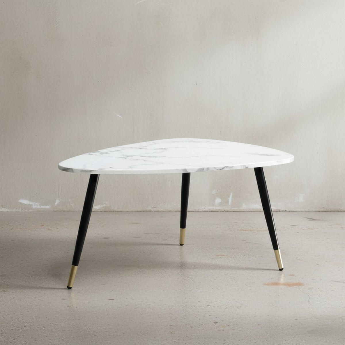 COUCHTISCH mit Marmor Optik, Dreibein, Metall-Gestell, Dreieckig, Weiß 90x60x41 cm - Goldfarben/Weiß, Holzwerkstoff/Metall (60/90/41cm) - KADIMA DESIGN