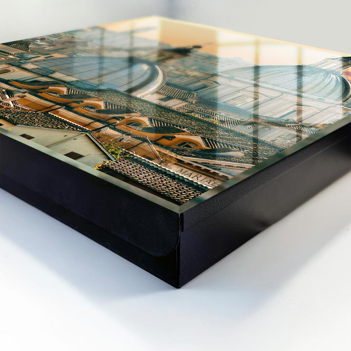 SCHLÜSSELBOX Schwarz 30x30 cm- Türöffnung nach rechts - Stadtpanorama - Beige, Metall (30/30/5cm) - TULUP