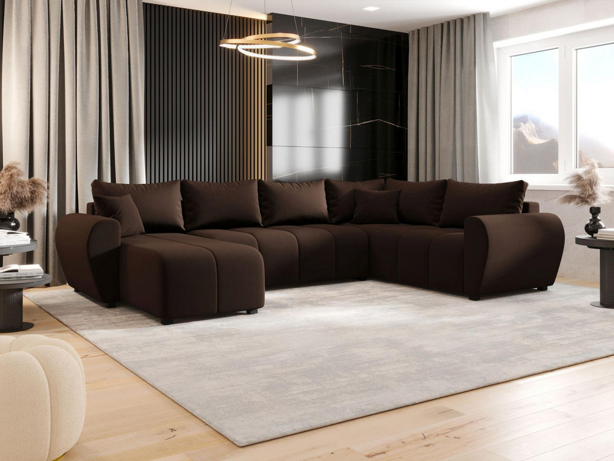 WOHNLANDSCHAFT MOLISA U PLUS Cosmic 800 Rechts mit Schlaffunktion - Braun, Textil (303/82/208cm) - Bedante