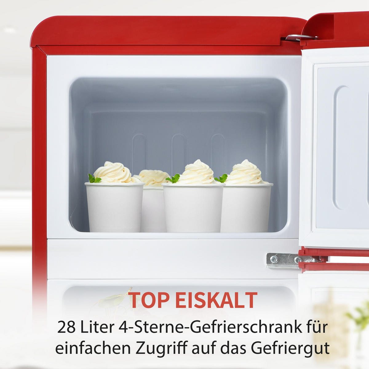 KUHLSCHRANK 41/45.5/105.5 cm Rot mit 92 Liter Gesamtvolumen und LED-Licht - Rot, Kunststoff (45.5/105.5/41cm) - Oxeza