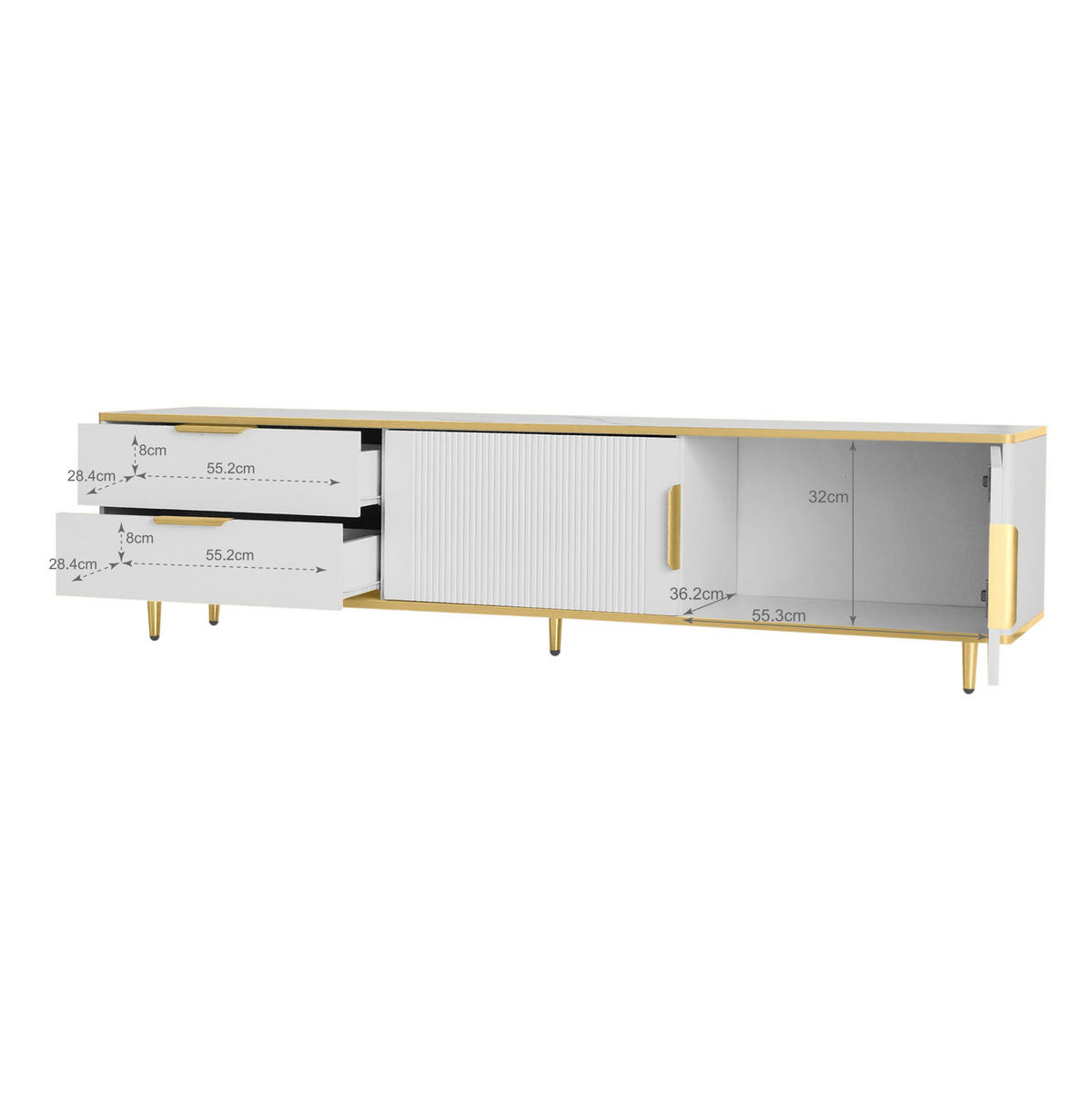 TV-SCHRANK in Weiß und Gold mit 2 Schubladen und 2 Türen 175/40/45 cm - Weiß, Holzwerkstoff (175/45/40cm) - Redom