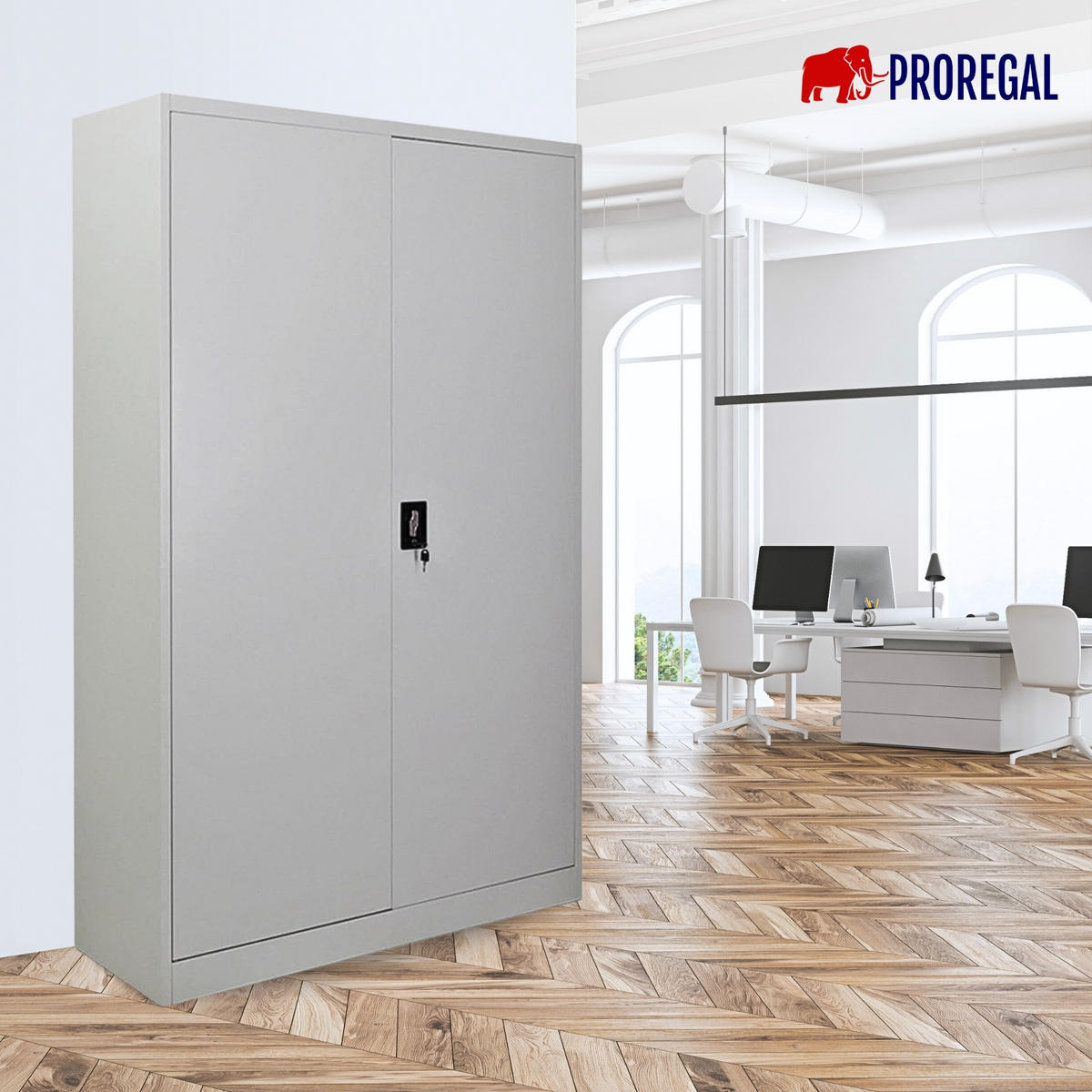 FLÜGELTÜRENSCHRANK Elephant 2er-Set 180x120x40cm 4 Ebenen Lichtgrau - Hellgrau, Metall (240/180/40cm) - PROREGAL