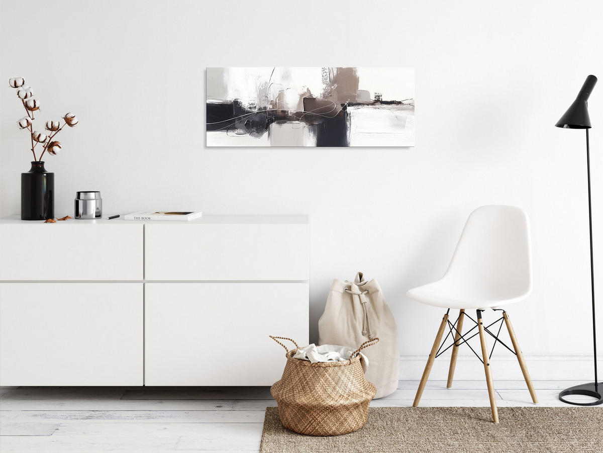 GLASBILD 30x80 cm Abstrakte Kunst beige schwarz - Beige, Glas (80/30cm) - artissimo