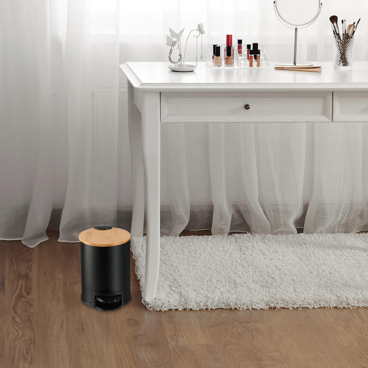 BAD-MÜLLEIMER - Schwarz, Holz/Kunststoff (17/22.5/23cm) - Relaxdays