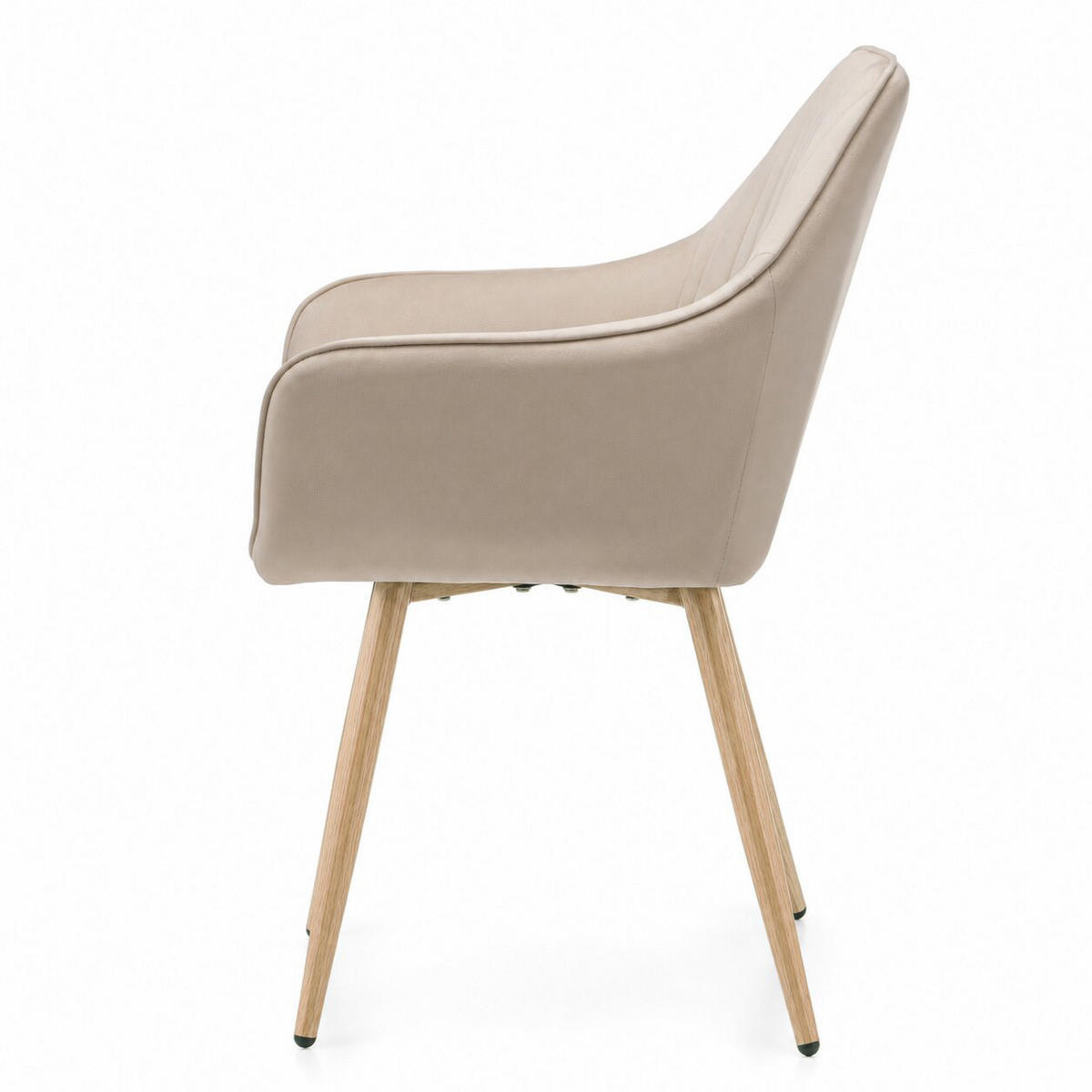 STUHL PASSO gepolstert mit Steppung - beige, Beine in Holzoptik - Samt Velours - Ecru/Eichefarben, Textil/Metall (58/87/60cm) - NEW HOME