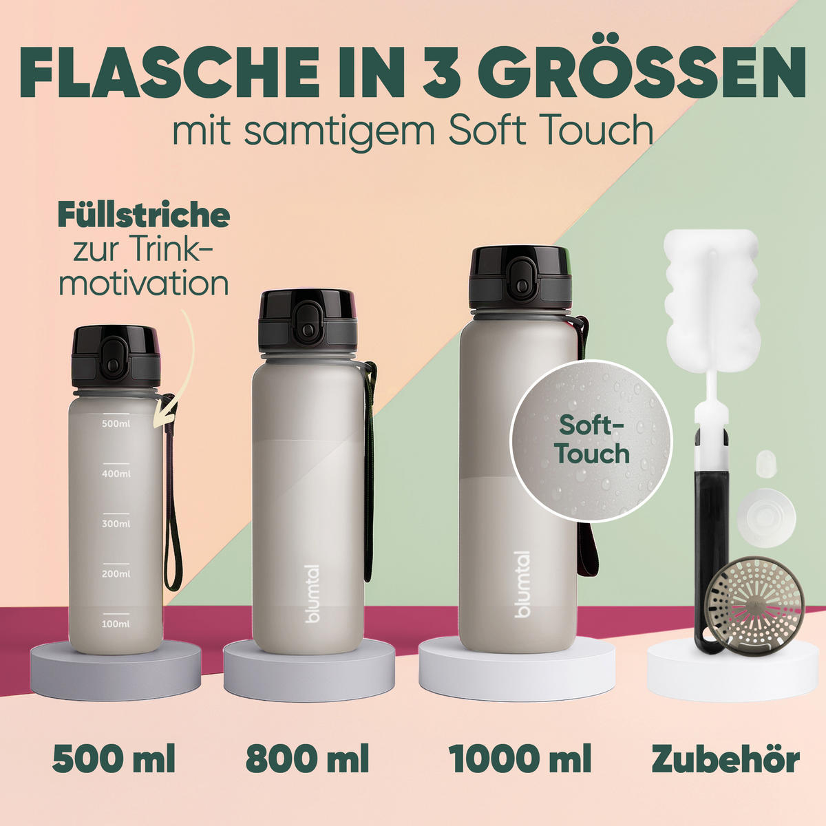TRINKFLASCHE 1L - auslaufsichere - 1-Klick-Verschluss - BPA - freie - Taupe - Taupe, Kunststoff (1L) - Blumtal