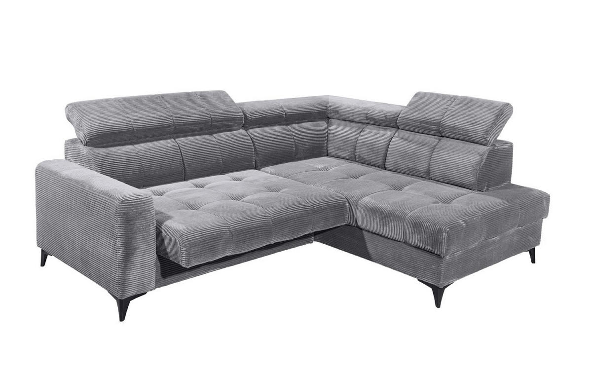 ECKSOFA mit elektronische Sitztiefenverstellung, USB-Anschluss und stilvollem Breitcord-Bezug - Hellgrau/Zwetschgefarben, Textil (200/243cm) - ed exciting design