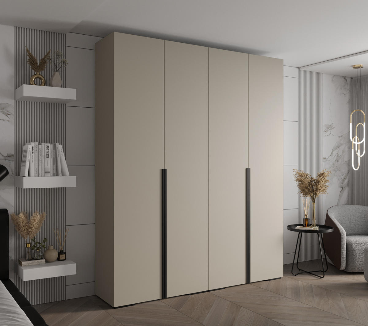 DREHTÜRENSCHRANK 236.7/200/47 4-türig - Kaschmir/Schwarz, Holz/Metall (200/236.7/47cm) - MÖBEL KRYSPOL