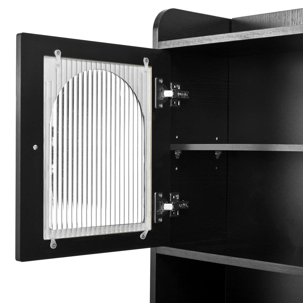 BUFFET 120x40x190 cm Schwarz mit Fluted Glas & Lochplatte - Schwarz, Holzwerkstoff (40/190/120cm) - Modfu