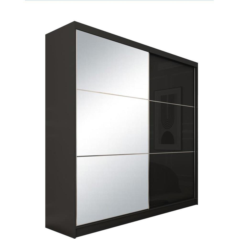 SCHWEBETÜRENSCHRANK Viva 200/216/61 schwarz mit Spiegel und Schubladen - Schwarz, Holzwerkstoff (200/216/61cm) - Beautysofa