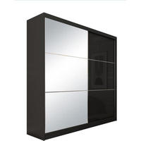 SCHWEBETÜRENSCHRANK Viva 200/216/61 schwarz mit Spiegel und Schubladeneinsätze - Schwarz, Holzwerkstoff (200/216/61cm) - Beautysofa