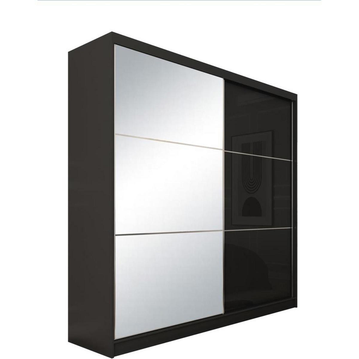 SCHWEBETÜRENSCHRANK Viva 200/216/61 schwarz mit Spiegel und Schubladeneinsätze - Schwarz, Holzwerkstoff (200/216/61cm) - Beautysofa