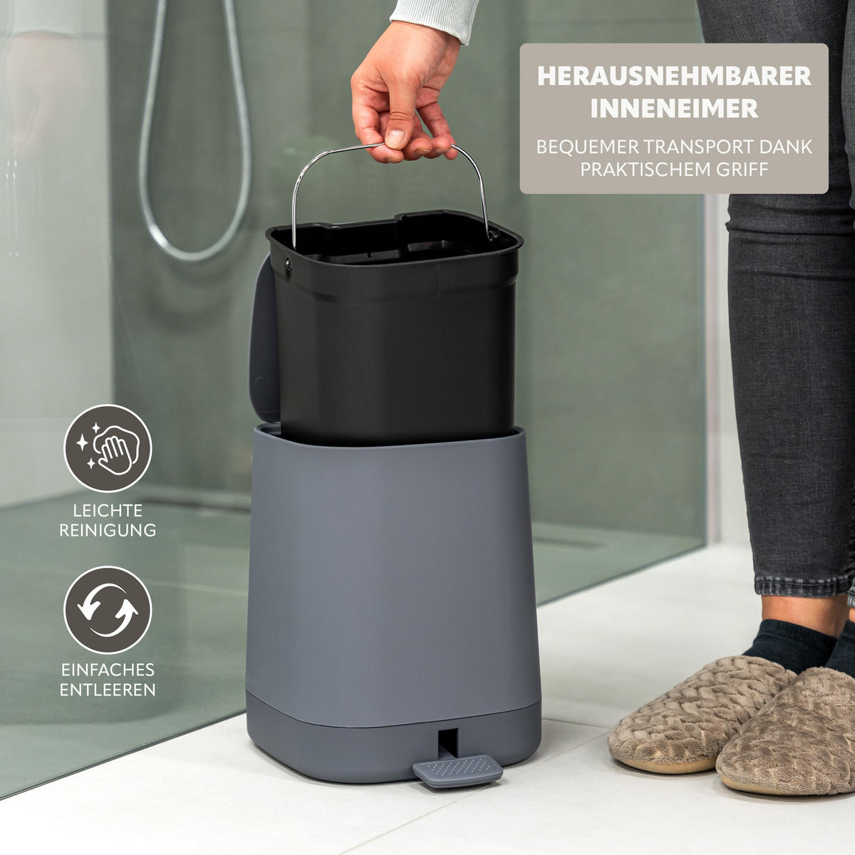 KOSMETIKEIMER VALONA, Kunststoff, grau - Grau, Kunststoff (24/26/21cm) - eluno