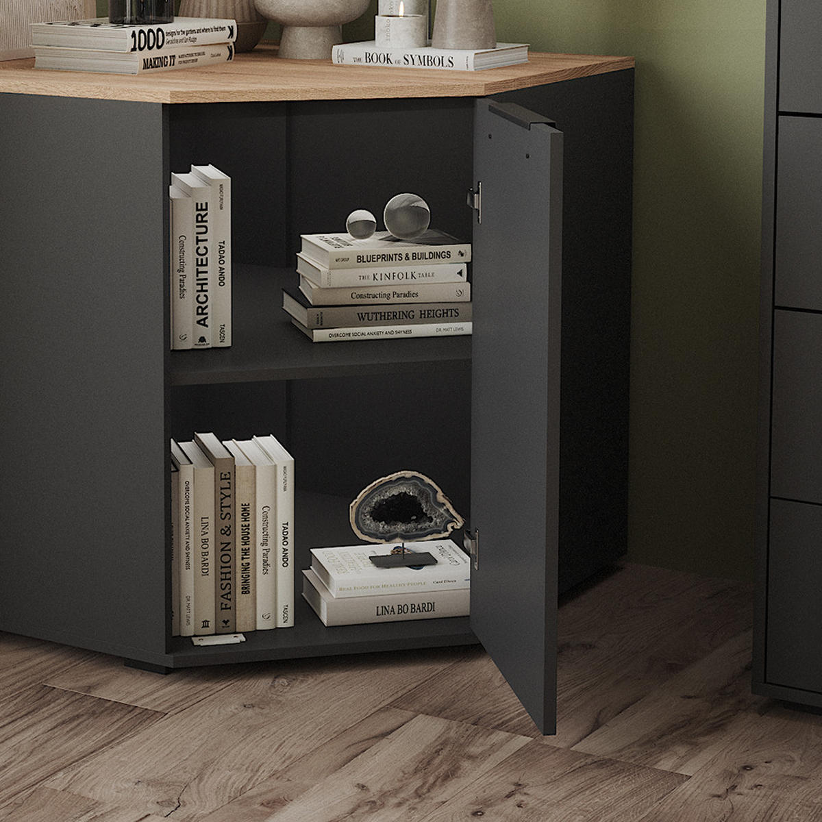 KOMMODE Betti Anthrazit 77.9 x 77.9 cm mit 1 Türen - Anthrazit/Sonoma Eiche, Holzwerkstoff (77.9/77.9/77.9cm) - Vicco