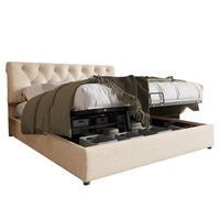 BETT mit Bettkasten und verstellbarem Kopfteil 140x200 cm Leinen Natur - Beige, Metall (140/200cm) - Meubliv
