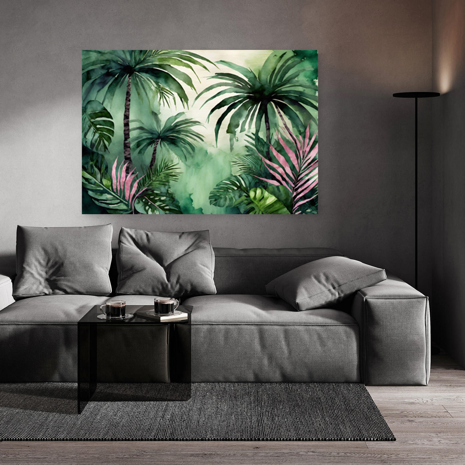 WANDBILD palmen dschungel aquarell - Grün, Textil (60/40cm) - Feeby