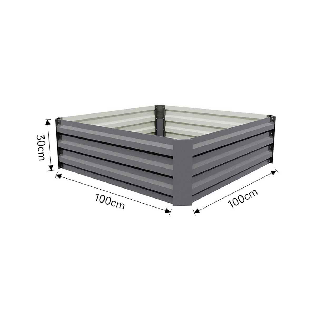 HOCHBEET-PFLANZKASTEN aus verzinktem Stahl in Grau Creme Quadratisch für Garten Balkon 100x100x30cm 4,85 kg - Grau, Metall (100/30/100cm) - Livingandhome