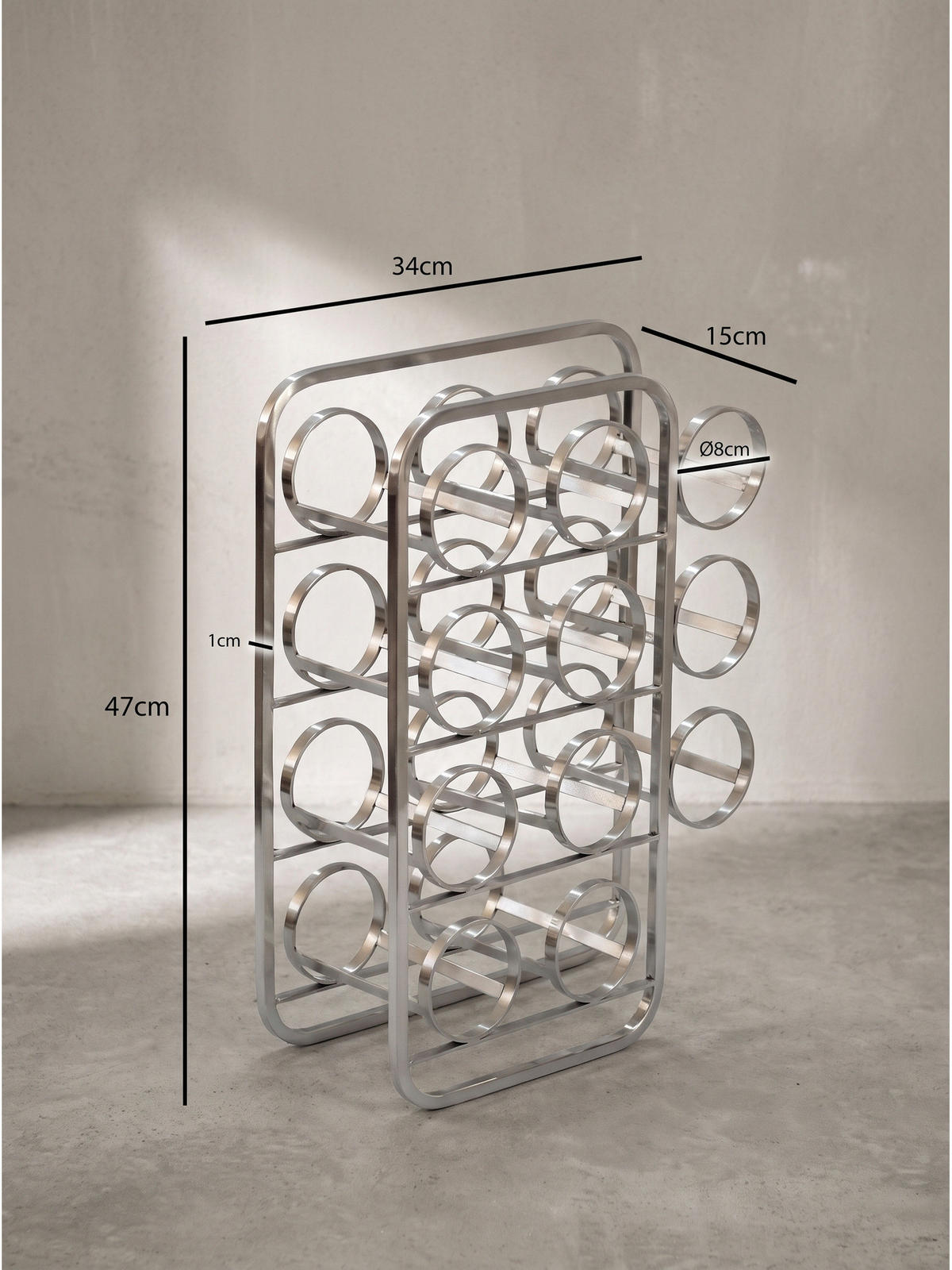 WEINFLASCHENREGAL POSITANO, Stahl, Silber, 34 x 15 x 47 cm - Silberfarben, Metall (34/47/15cm) - KADIMA DESIGN