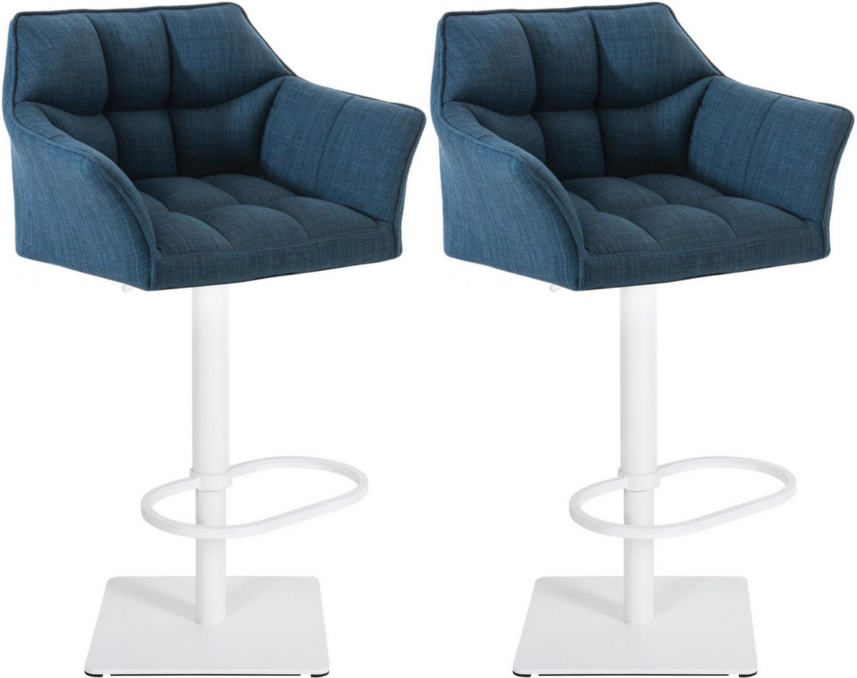 BARHOCKER 2er Set Stoff Blau - Blau/Weiß, Textil/Metall (64/88/45cm) - CLP