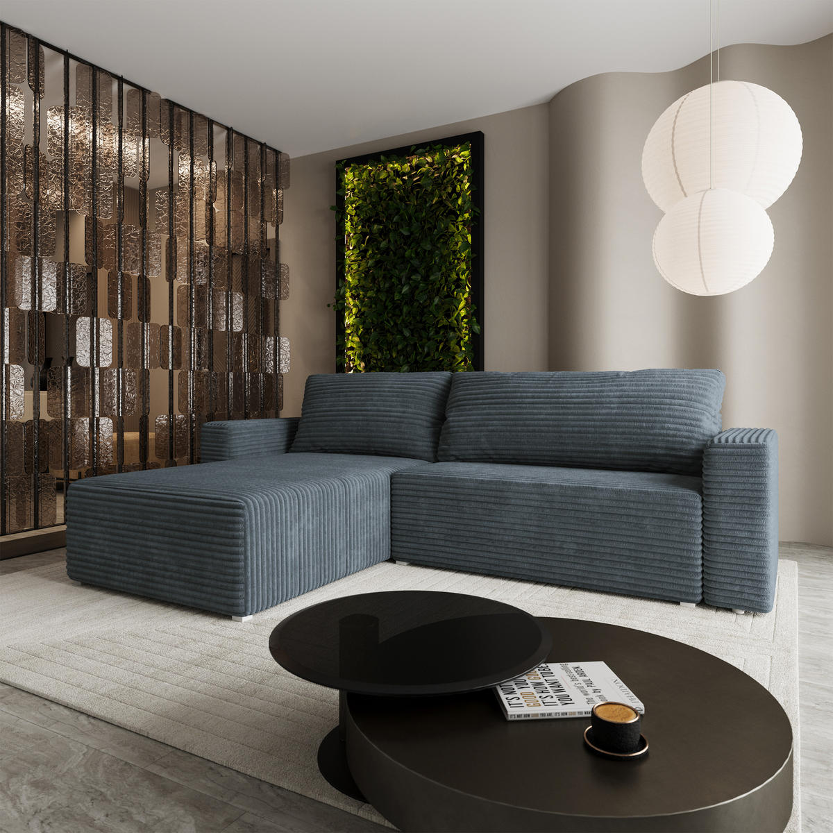 ECKSOFA CALTI T Grau Kordstoff mit Schlaffunktion - Grau, Holzwerkstoff/Textil (283/183cm) - MASSENO