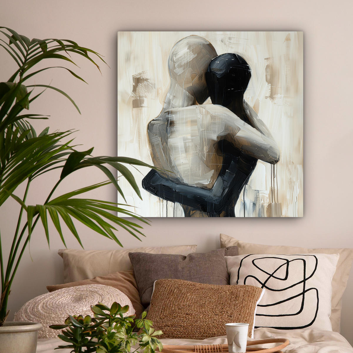 LEINWANDBILD Abstrakt - Liebe - Schwarz und weiß - Modern Deko Groß 90x90 cm - Schwarz, Textil (90/90cm) - MuchoWow