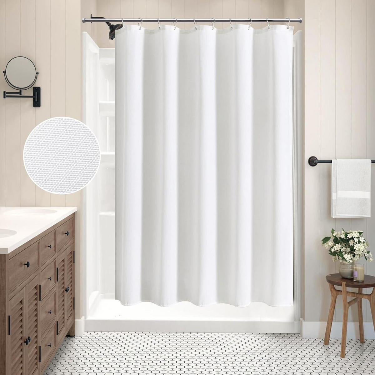 DUSCHVORHANG Leinenoptik Weiß 152 x 182 cm - Weiß, Textil (152/182cm)
