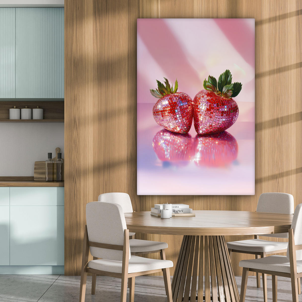 LEINWANDBILD Disco - Obst - Glitzer - Erdbeere 90x140 cm - Pink, Textil (90/140cm) - MuchoWow