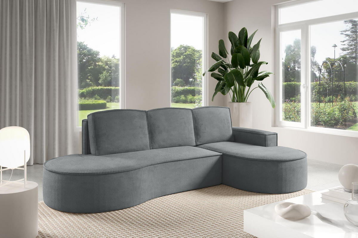ECKSOFA Flow Graphit, mit Schlaffunktion und Kissen in Curio Stoff, rechte seite - Graphitfarben, Holzwerkstoff/Textil (277/157cm) - Bettso