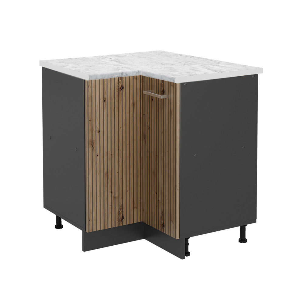 ECKUNTERSCHRANK R-Line Artisan-Eiche 75.6 cm, AP Marmor - Anthrazit/Eiche Artisan, Holzwerkstoff (75.6/81.6/60cm) - Vicco