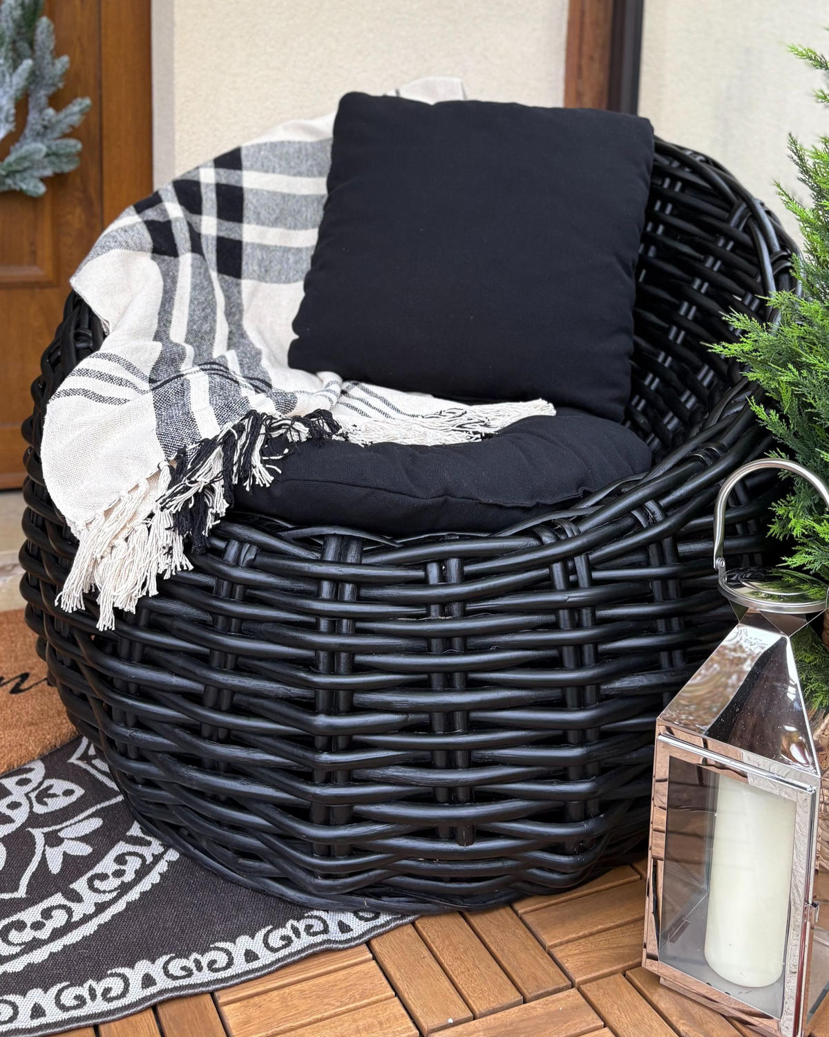 SCAUN DIN RATAN negru Lerici - negru, materiale naturale (97/80/55cm) - Beliani
