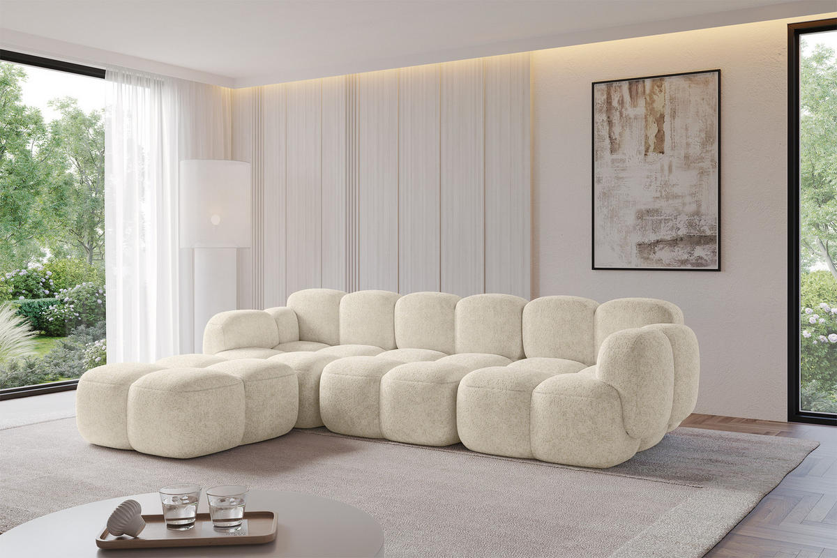 POUF Miko-Puf 90x90x45 cm Creme Velours Modular Sitzhocker - Creme/Schwarz, Holzwerkstoff/Kunststoff (90/43/90cm) - ALTDECOR