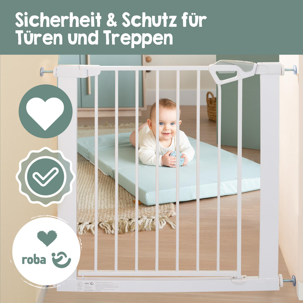 TÜRSCHUTZGITTER easySafe+ zum Klemmen - 75 - 82 cm - Weiß, Metall (82/5cm) - Roba
