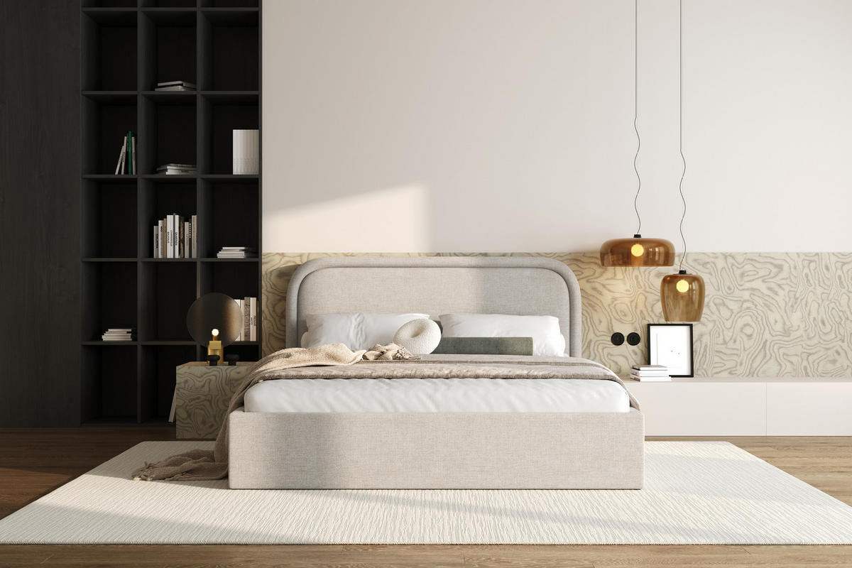 POLSTERBETT MONO mit Bettkasten, WIND-05 - 160x200 cm - Beige/Naturfarben, Holz/Textil (160/200cm) - mybed.