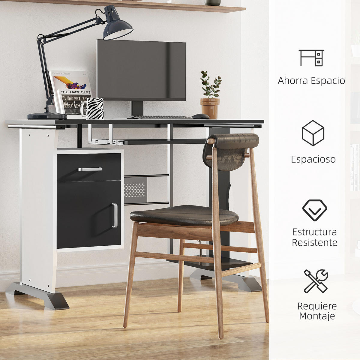 BÜROTISCH Schwarz und Silber 1 Stück - Multicolor, Holzwerkstoff (120/49/75cm) - GiPP