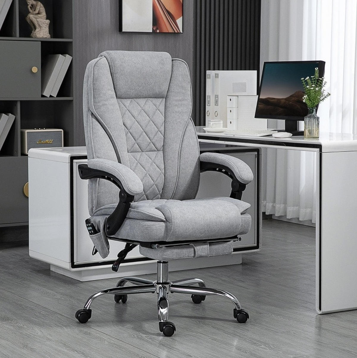 BÜROSTUHL in Grau 67x72x119 cm mit Vibrationsmassage, Wärmefunktion und Fußstütze - Grau, Textil (72/119/67cm) - IVMEU