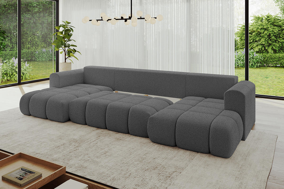 WOHNLANDSCHAFT Ottomane Links CLOUD-U 414x180x40 Grau Bouclé - Grau, Holzwerkstoff/Kunststoff (414/90/180cm) - ALTDECOR
