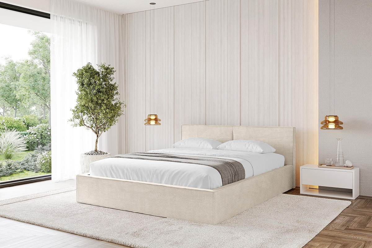 POLSTERBETT mit Bettkasten und Lattenrost, Boxbett ohne Matratze - EMMI-V1 180x200 Beige - Creme, Holzwerkstoff/Textil (180/200cm) - ALTDECOR