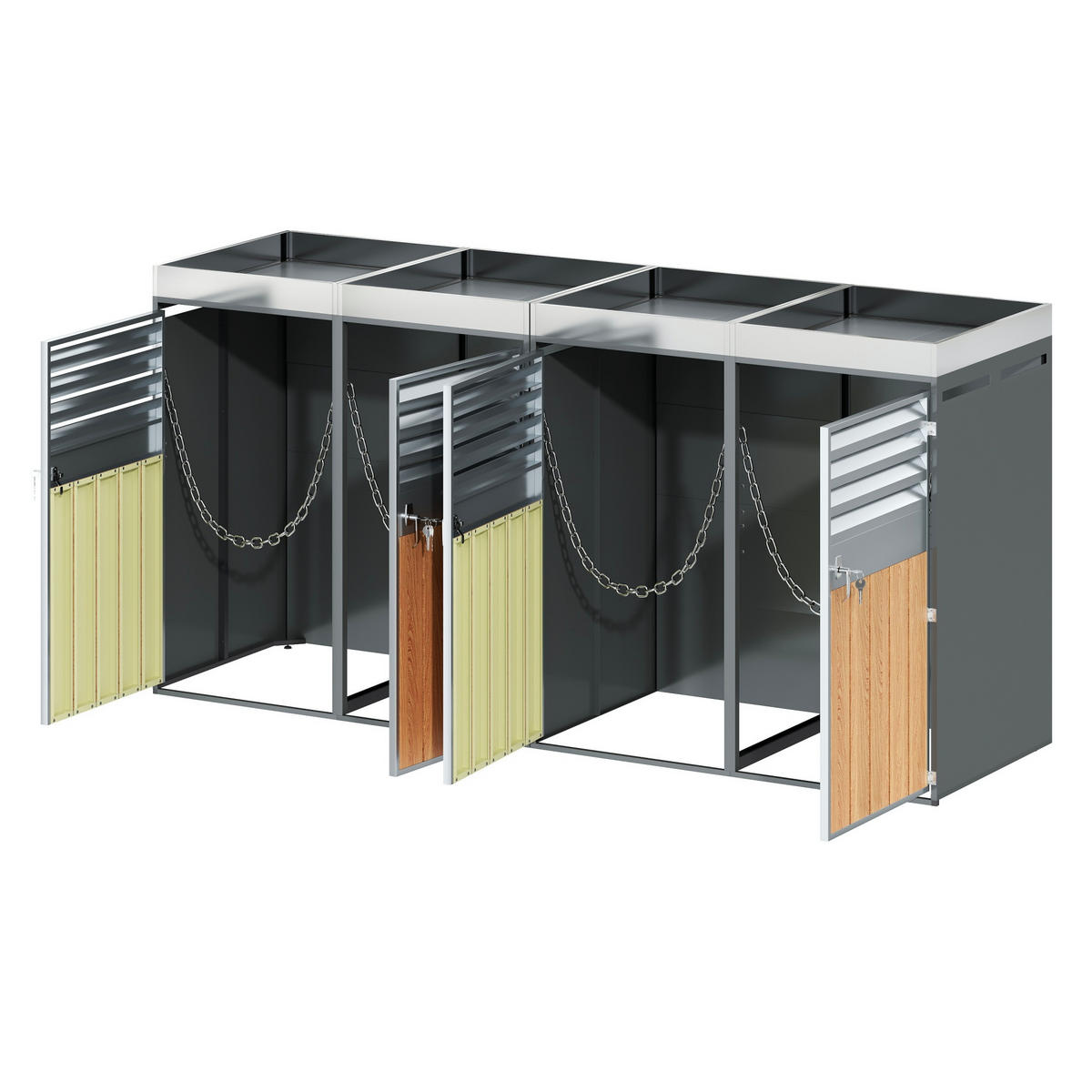 MÜLLTONNENBOX Pflanzfläche Holzmaserung Grau - Grau, Metall (132/124.5/80cm) - ComfortXL