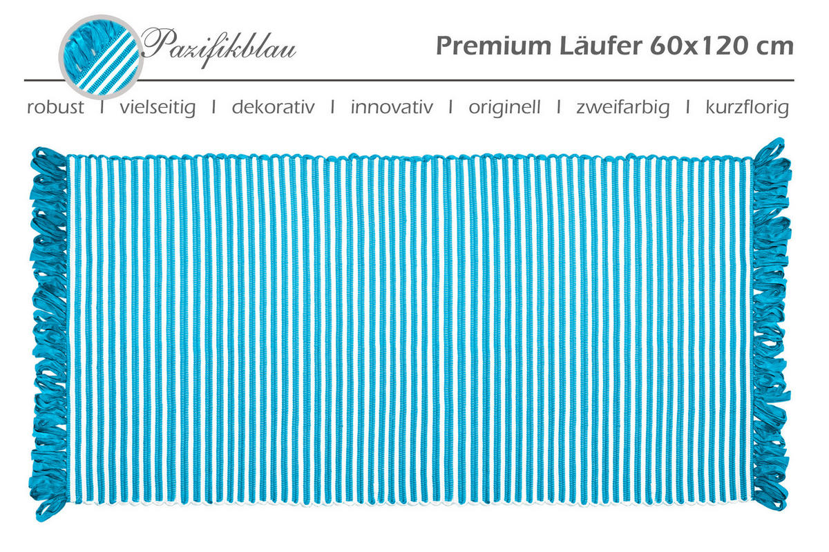 HANDGEWEBTER Läufer 60x120 cm Pazifik - Türkis, Naturmaterialien/Textil (60/120cm) - Lashuma