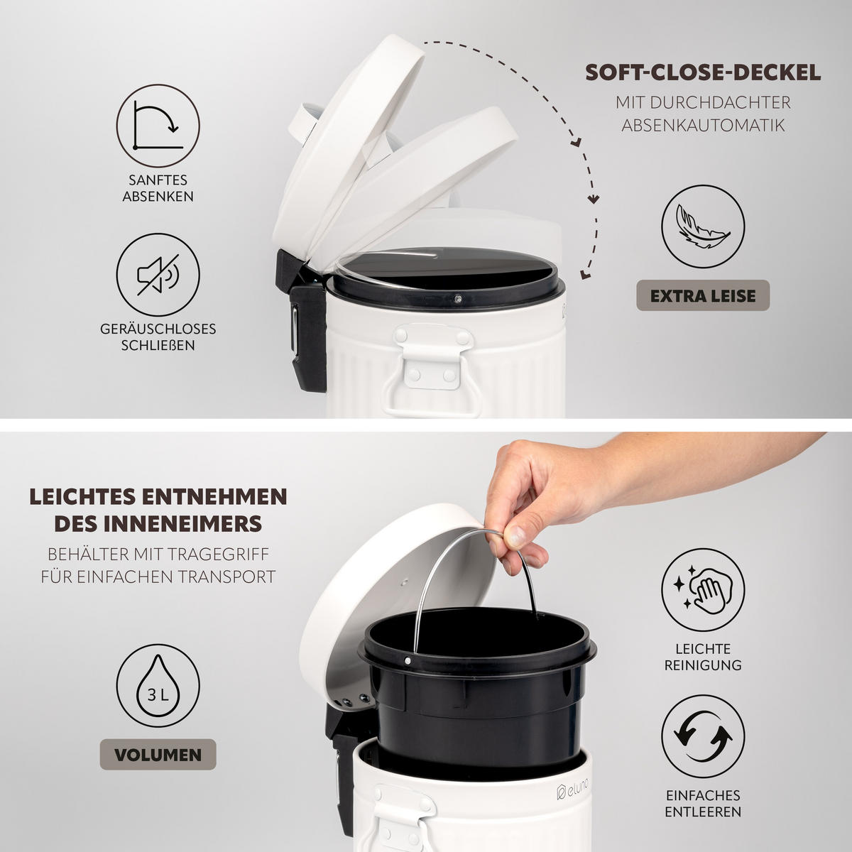 KOSMETIKEIMER 3 Liter, weiß, Metall - Weiß, Metall (17/27/20.5cm) - eluno