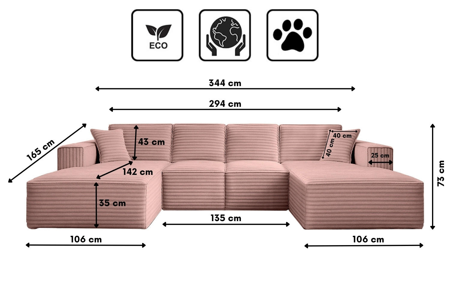 Thumbnail - Kaiser Möbel Ecksofa, Rosa, Textil, 4-Sitzer, 344x73x165 cm, Wohnzimmer, Sofas & Couches, Wohnlandschaften, Wohnlandscha...