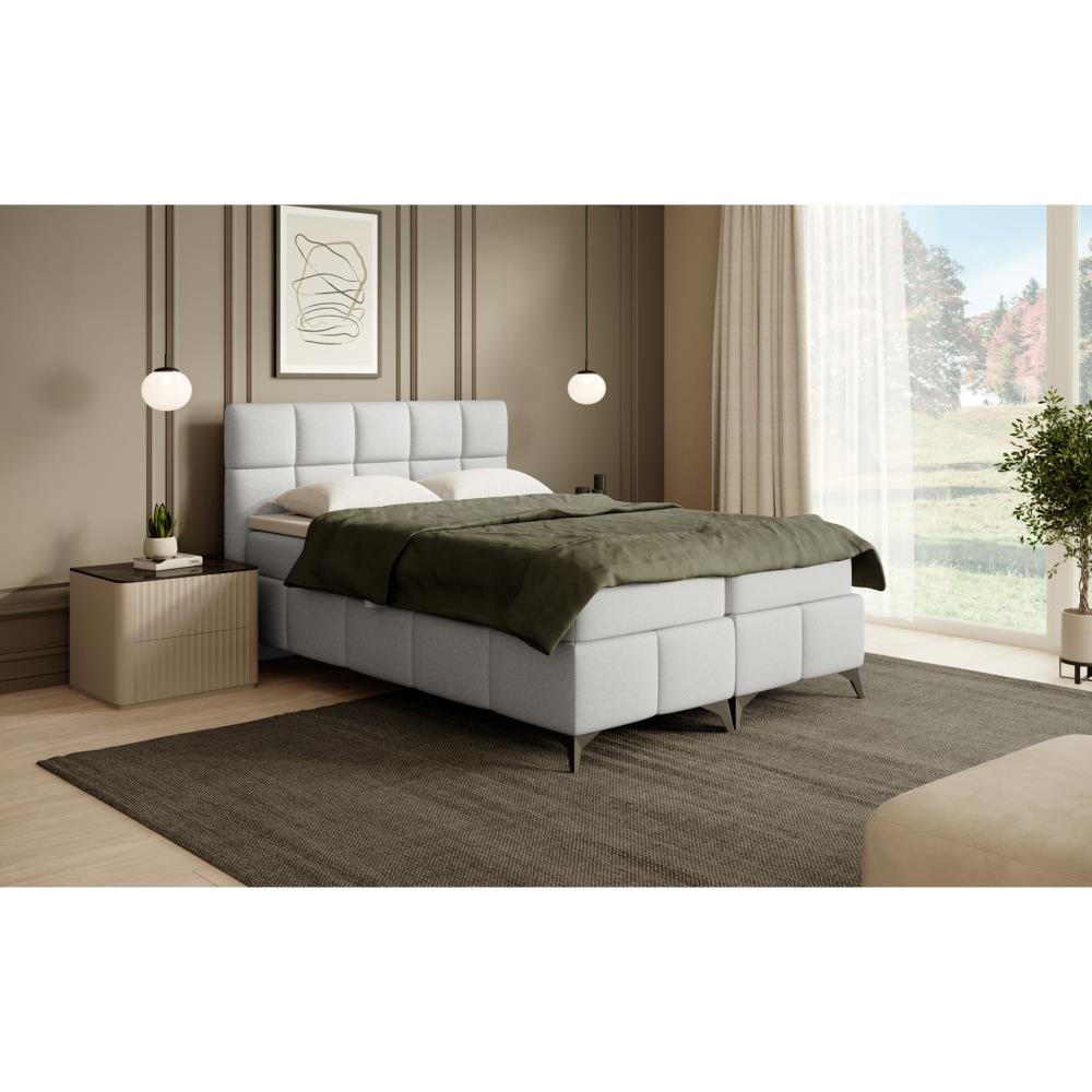BOXBETT Solido mit Bettkasten 140x200 cm hellgrau - Hellgrau/Schwarz, Textil/Metall (140/200cm) - Beautysofa