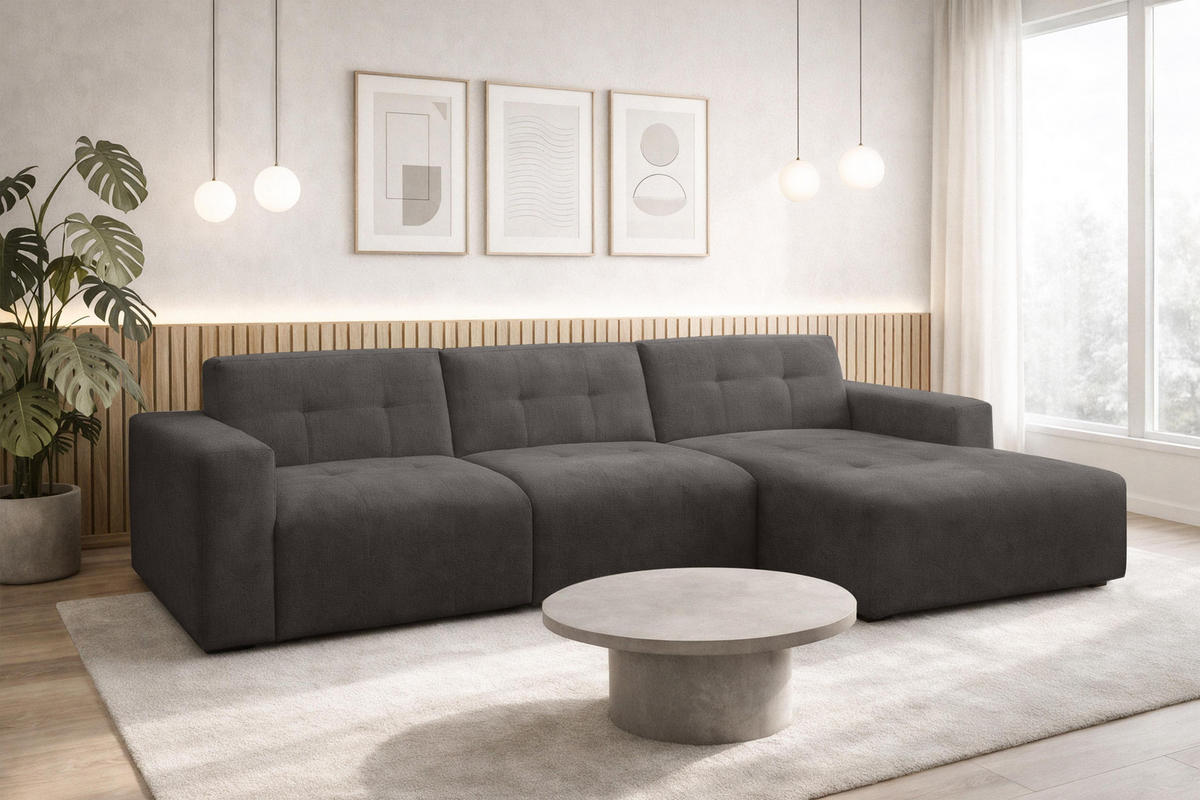 ECKSOFA L Form Corlu Dunkelgrau 310/165/78 cm – stilvolle kleine Eckcouch Rechts - Dunkelgrau/Schwarz, Kunststoff/Textil (165/310cm) - AX Living