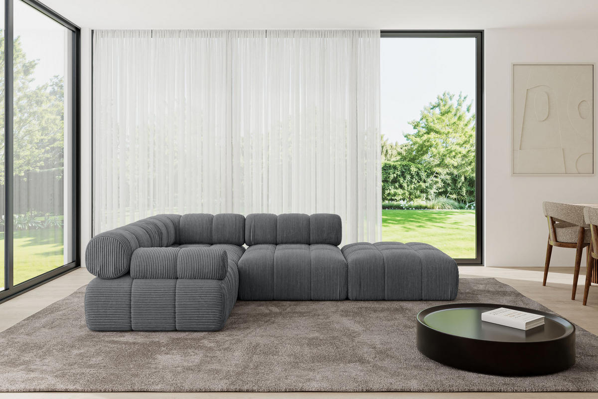 ECKSOFA modulares Sofa Felto-L1 - 285x190x70 cm Dunkelgrau Cord - Dunkelgrau, Holzwerkstoff/Textil (285/190cm) - ALTDECOR