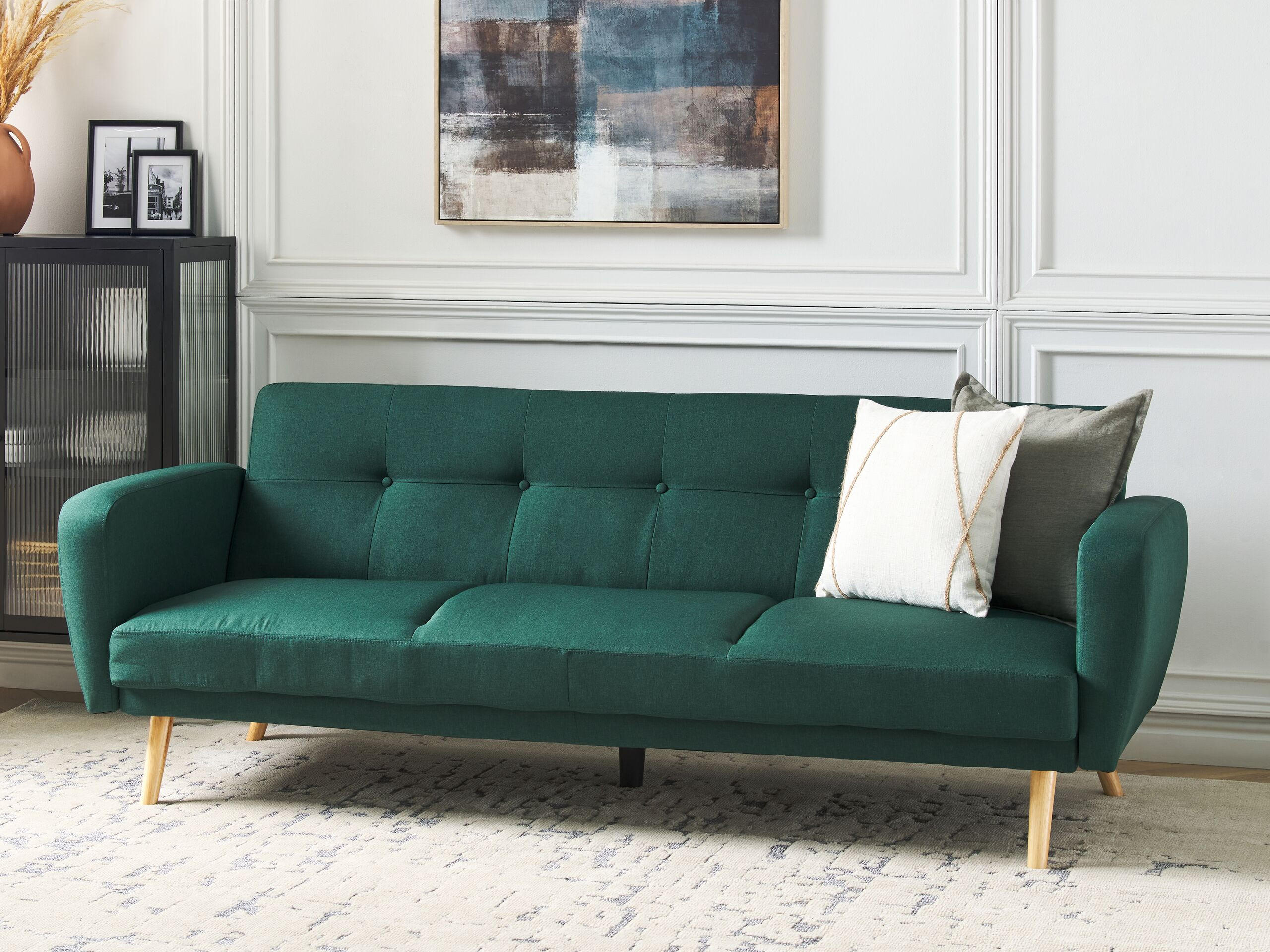 3-SITZER-SCHLAFSOFA dunkelgrün verstellbar Florli - Hellbraun/Grün, Textil (214/82/85cm) - Beliani